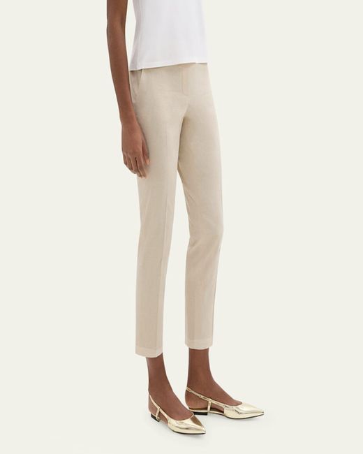 Theory White Treeca Good Linen Cropped Pull-On Ankle Pants