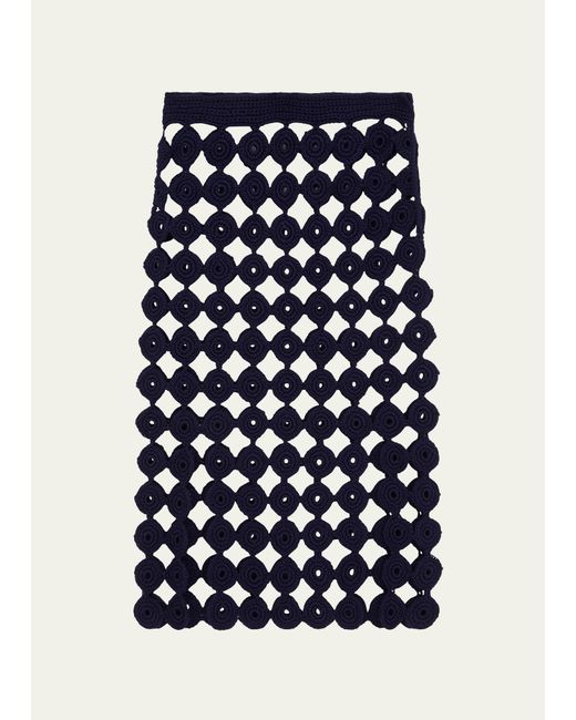Wales Bonner Blue Stanza Open-knit Midi Skirt