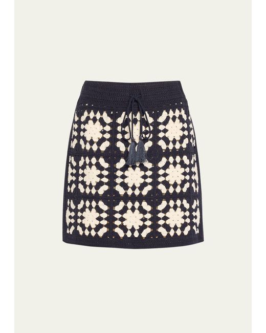 FRAME Black Crochet Tassel Mini Skirt