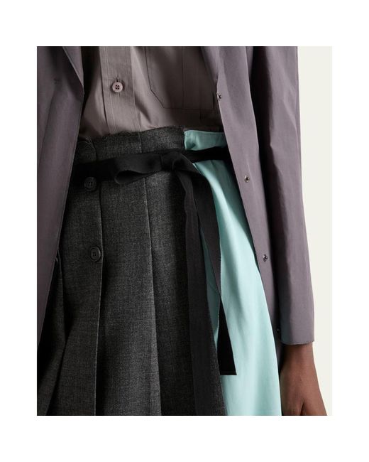 Prada Green Pleated Wool Patchwork Midi Skirt