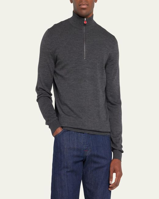 Kiton Blue Wool Half-Zip Sweater for men