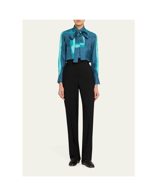 Kiton Blue Silk Bow-Neck Button-Down Shirt