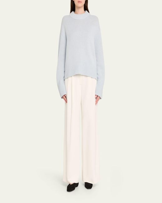 Lisa Yang White Sony Cashmere Drop-Shoulder Crewneck Sweater