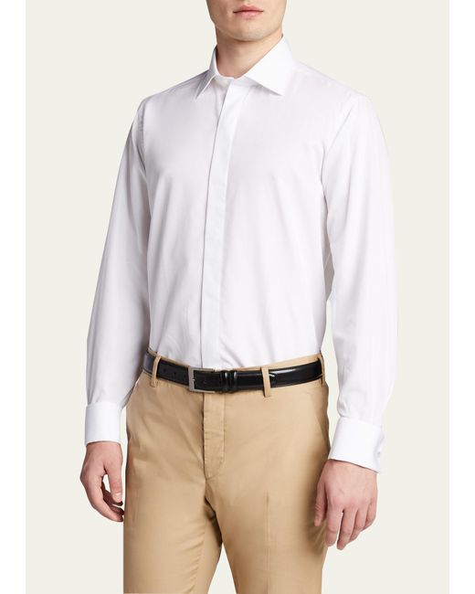 Bergdorf Goodman White Formal Twill Fly-front Dress Shirt for men