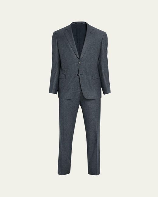 Giorgio Armani Blue Wool Micro-Houndstooth Two-Piece Suit for men