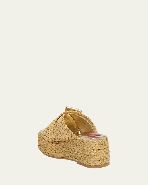 Roger Vivier Natural Strass-Buckle Raffia Platform Sandals