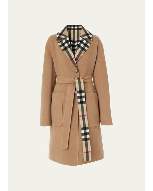 Burberry Natural Reversible Check Double Face Wool Coat