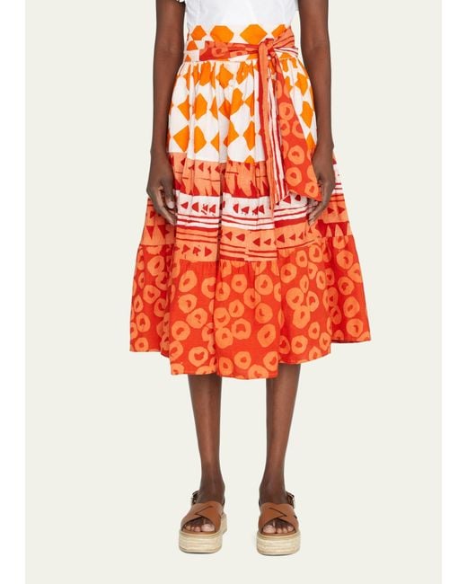 Studio 189 Orange Mixed-batik Cotton Midi Skirt