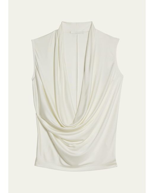 Helmut Lang White Sleeveless Plunging Jersey Top