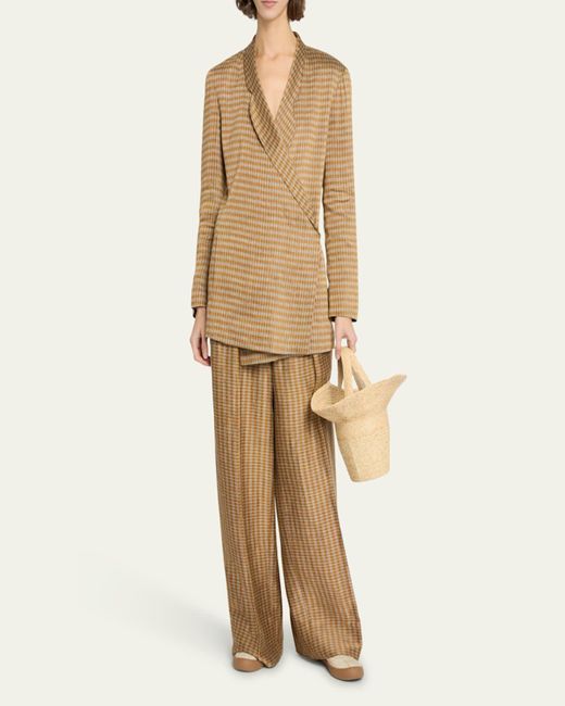 The Row Natural Sherry Printed Wide Leg Linen Pants
