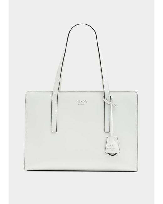 Prada Re-edition 1995 Medium Brushed Leather Tote Bag in White | Lyst