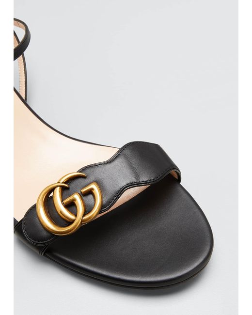 Gucci Marmont Flat Double-g Leather Sandals in White - Lyst