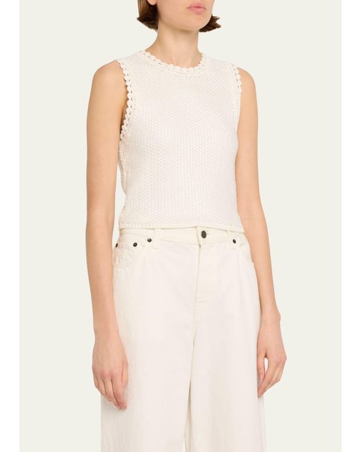 Alice + Olivia Natural Amity Open-knit Cropped Tank Top