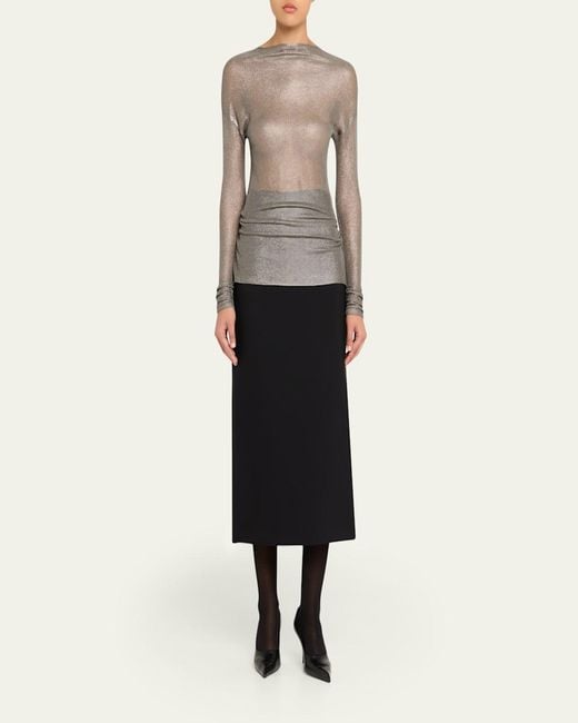 Giorgio Armani Gray Laminated Mesh Long-Sleeve Top