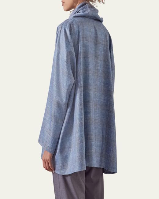 Eskandar Blue Angled-To-Front Monks Top (Long Length)