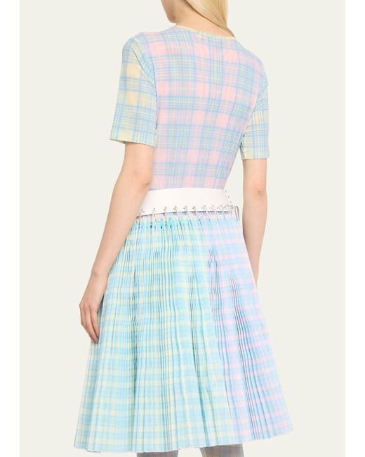 Chopova Lowena Blue Lily Carabiner Taffeta Belted Check Skirt