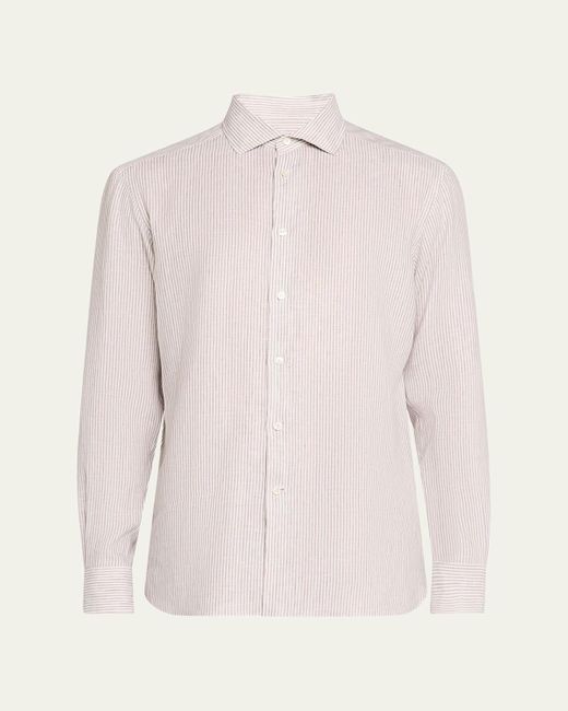 Zegna Pink Stripe Oasi Lino Casual Button-Down Shirt for men
