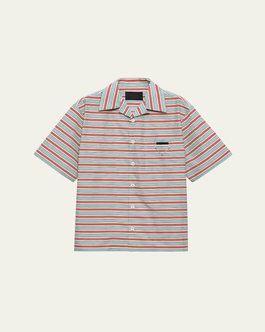 Prada Multicolor Cotton And Silk Stripe Short-Sleeve Shirt for men