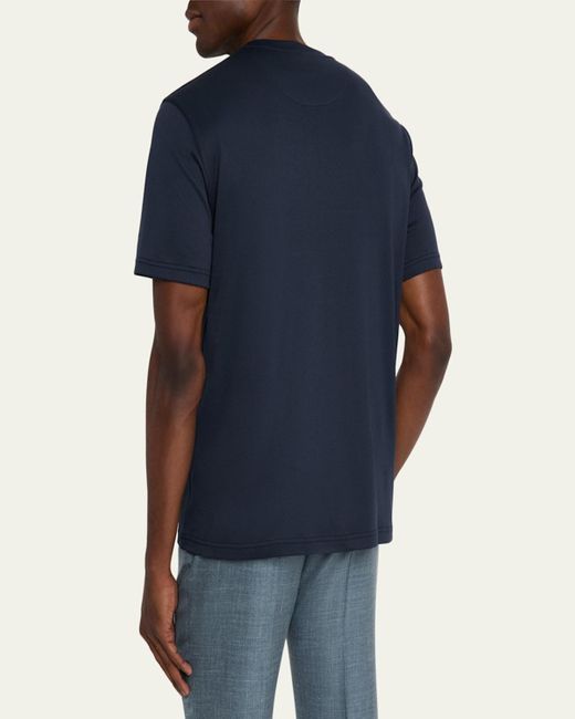 Brioni Blue Sea Island Cotton Crewneck T-Shirt for men