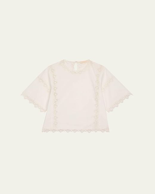 Ulla Johnson Natural Kai Embroidered Short-Sleeve Top