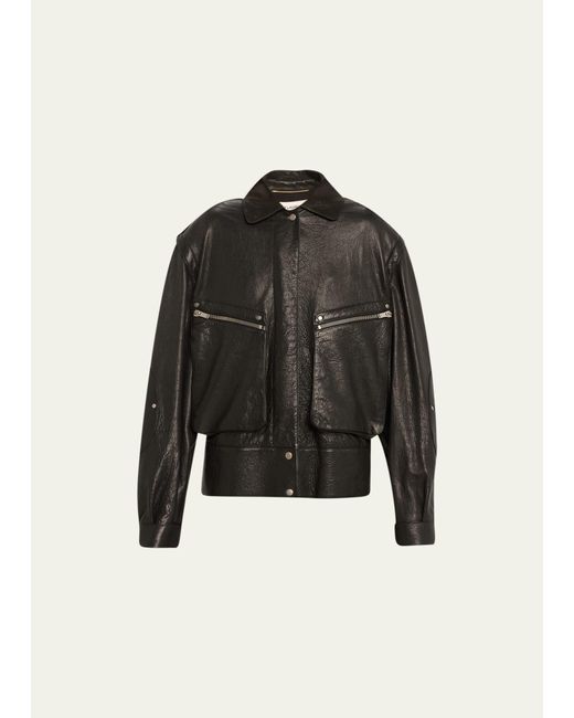 Saint Laurent Black Leather Zip Cargo Pocket Jacket