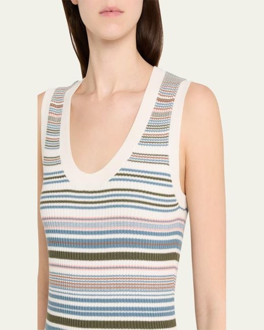 Veronica Beard White Ezinna Stripe Knit Tank Top