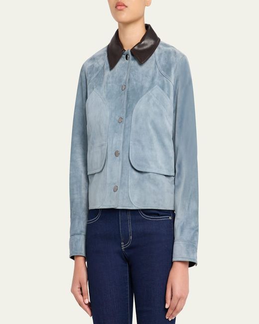 Veronica Beard Blue Walters Cropped Suede Jacket