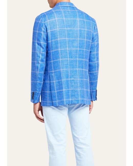 Kiton Blue Cashmere-blend Windowpane Sport Coat for men