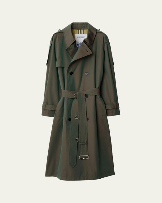Burberry Iridescent Belted Trench Coat in Green | Lyst