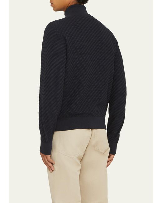 Brioni Blue Basketweave Stitch Full-zip Sweater for men