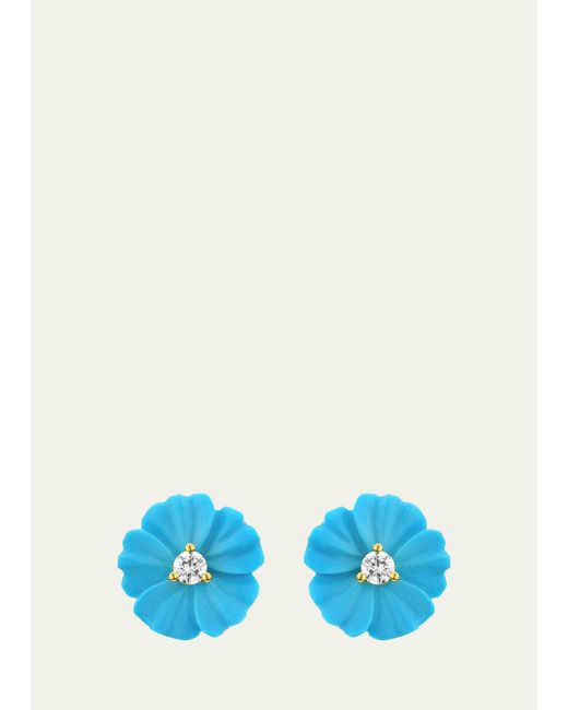 Paul Morelli Blue 18k Yellow Gold Flower Stud Earrings With Diamonds And Turquoise