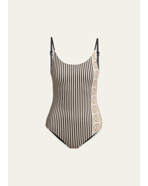 Loewe White Striped Anagram Backless One Piece Swimsuit
