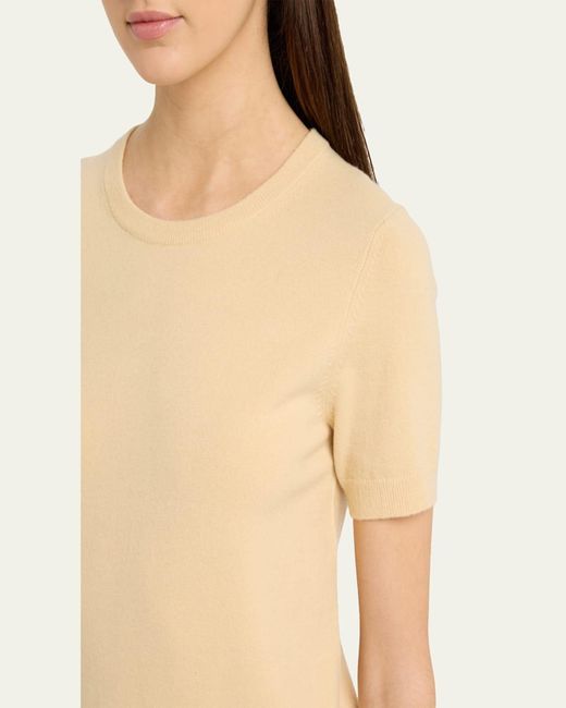 Vince Natural Cashmere-Blend Short-Sleeve Crewneck Sweater