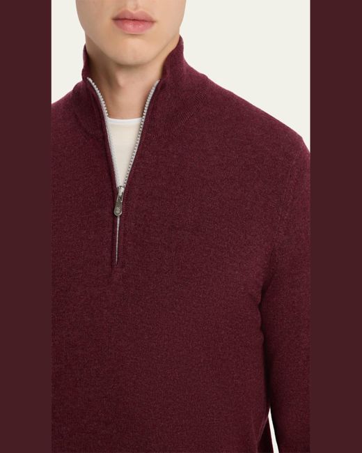 Brunello Cucinelli Red Cashmere Quarter-Zip Sweater for men