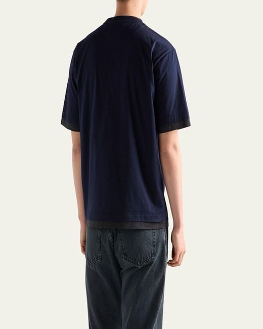 Prada Blue Divisa Layered Crewneck T-Shirt for men