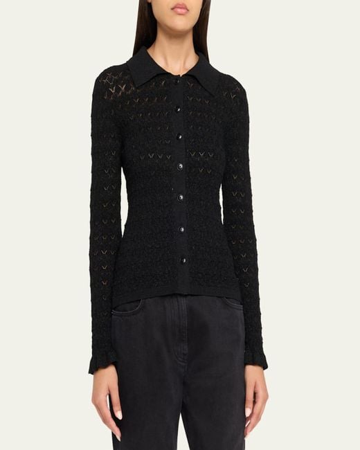 Sea Black Ruby Long-Sleeve Pointelle Knit Cardigan