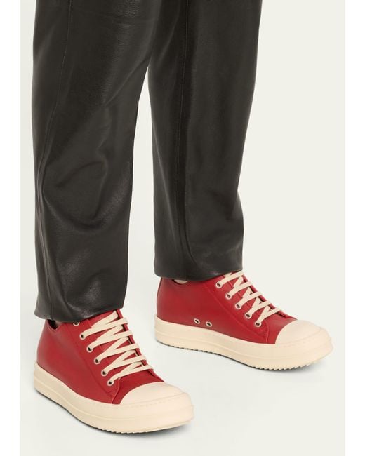 Rick Owens Red Scarpe Pelle Low-top Leather Sneakers