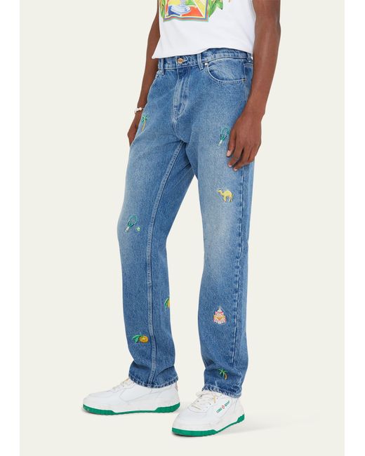 monogram-embroidered slim jeans