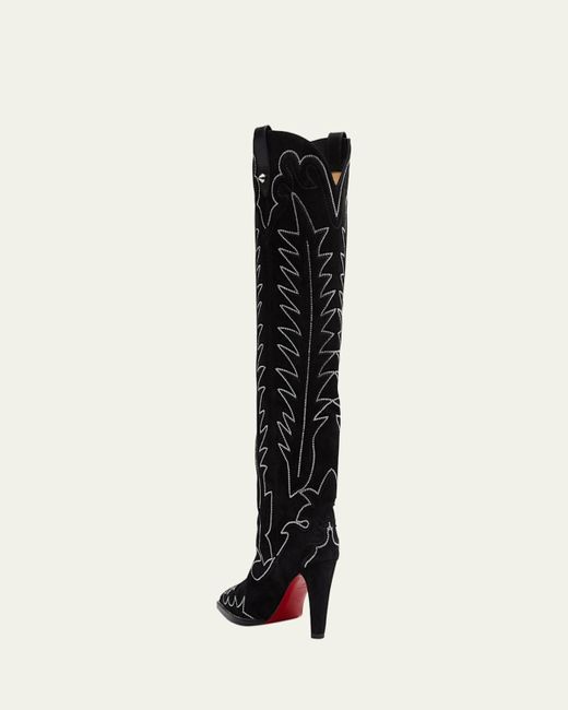 Christian Louboutin Black Suede Strass Stiletto Western Boots