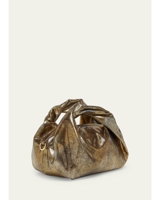 Dries Van Noten Natural Twist Metallic Lizard-embossed Top-handle Bag
