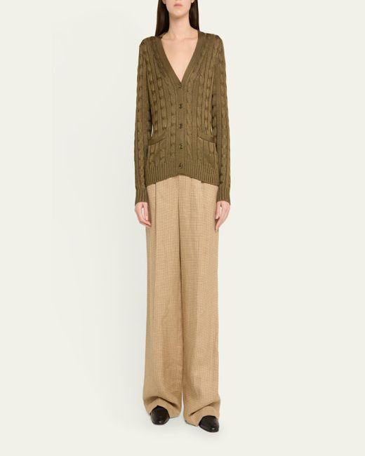 Ralph Lauren Green High Shine Cable-Knit Cashmere Cardigan Sweater