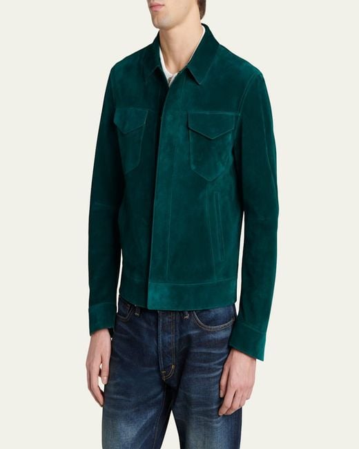 Tom Ford Green Suede Snap-Front Western Jacket for men