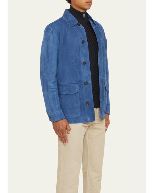 Brioni Blue Suede Work Jacket for men