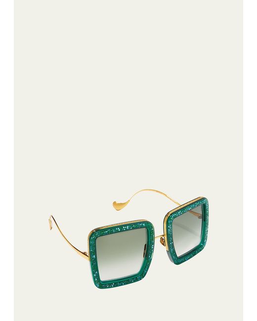 Anna Karin Karlsson Green Beaming Sky Swarovski Square Acetate Sunglasses