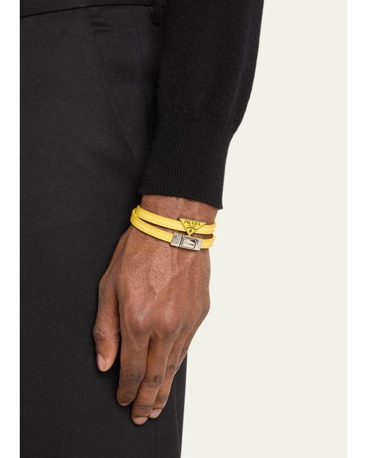 Prada Yellow Saffiano Leather Logo Bracelet for men