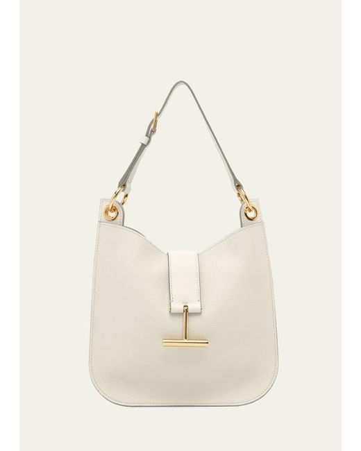 Tom Ford Natural Tara Small Hobo Crossbody In Grained Leather