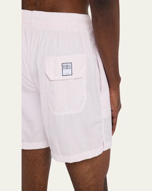 Fedeli Pink Madeira Pinstripe Swim Shorts for men