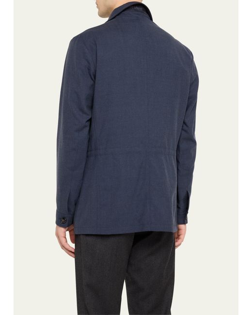 Kiton Blue Cashmere-silk Field Jacket for men