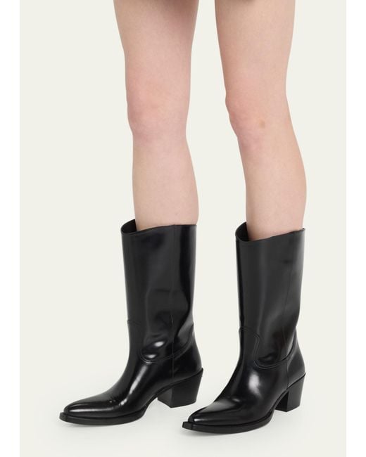 Prada Black Block-heel Leather Cowboy Boots