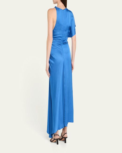 A.L.C. Blue Pia Asymmetric Draped Satin Dress